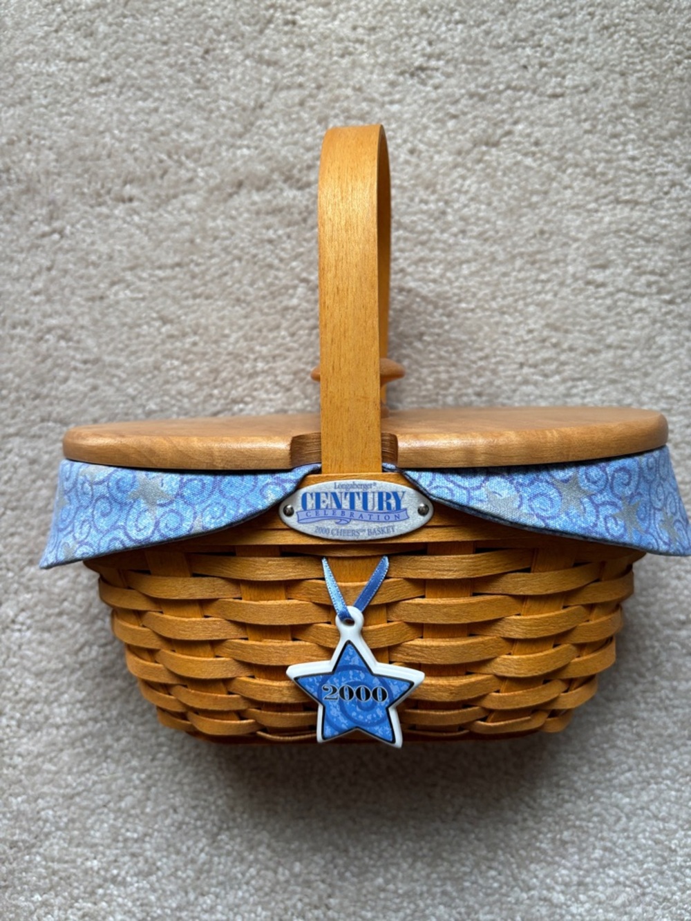 Longaberger 2000 Cheers Basket Combo with Liner, Protector, Lid, and Tie On